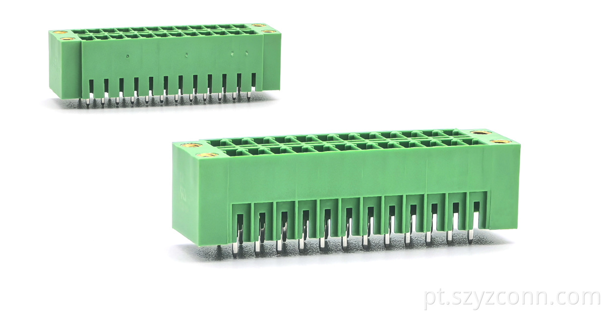 Blocos de terminais plugáveis canto dobrado verde masculino com talão 2*5P/2*8P/2*12P Pluggable Terminal Blocks Male Green Bent Corner with Lug 2*5P/2*8P/2*12P